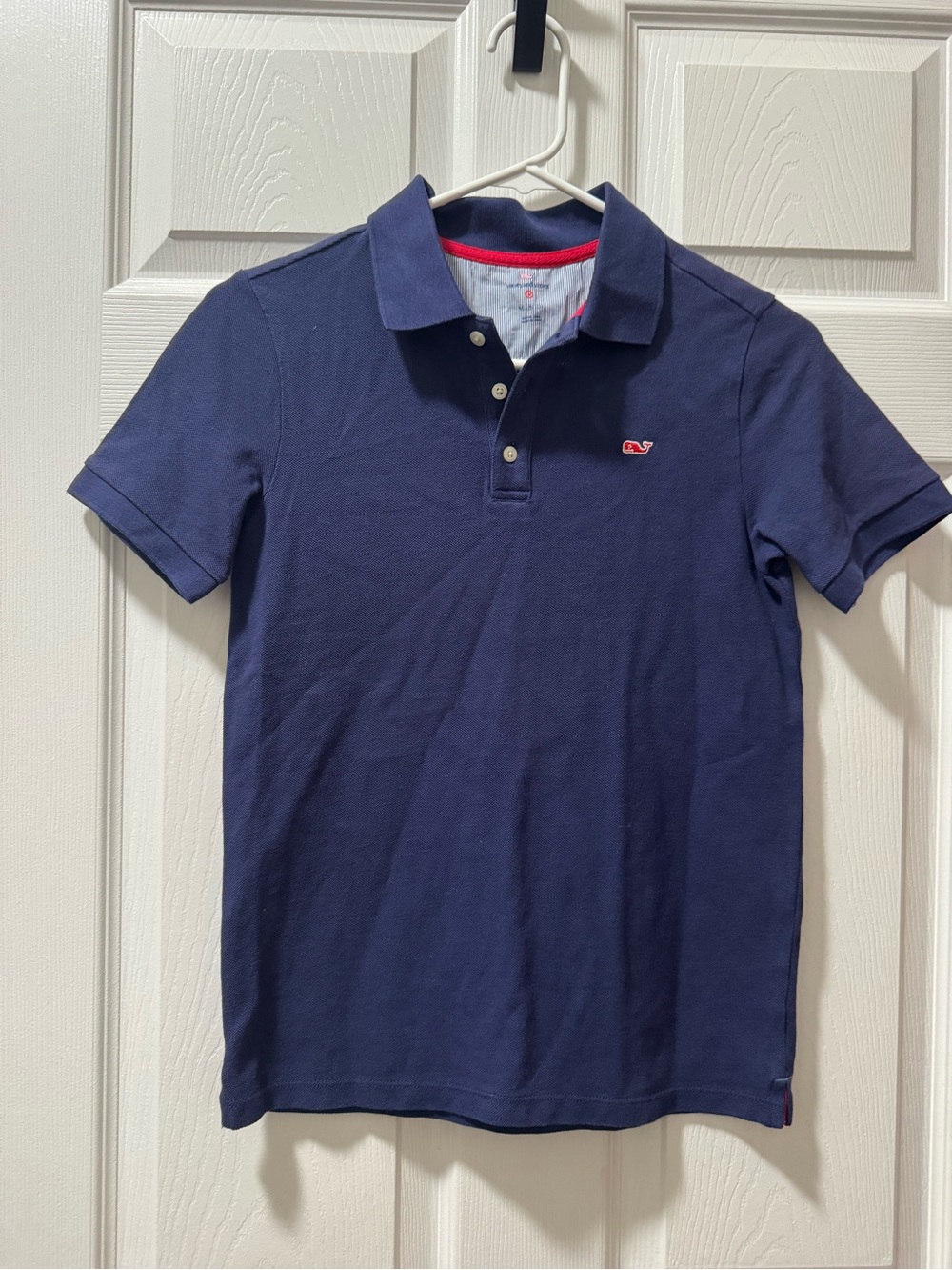 Vineyard Vines Navy Polo with Red Trim and Pink Whale